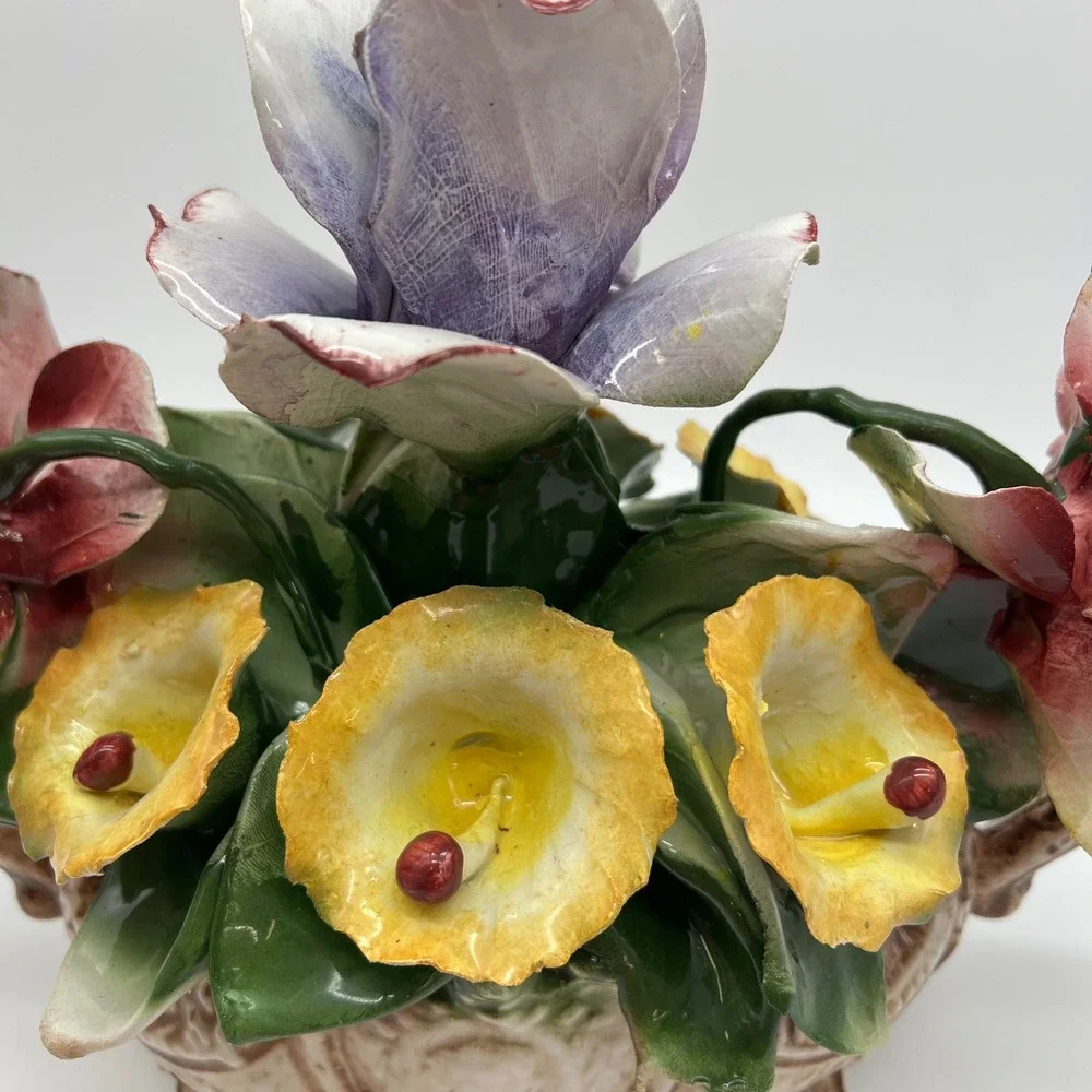 Capodimonte Italy Handcrafted Porcelain Floral Centerpiece Bowl Original Tag